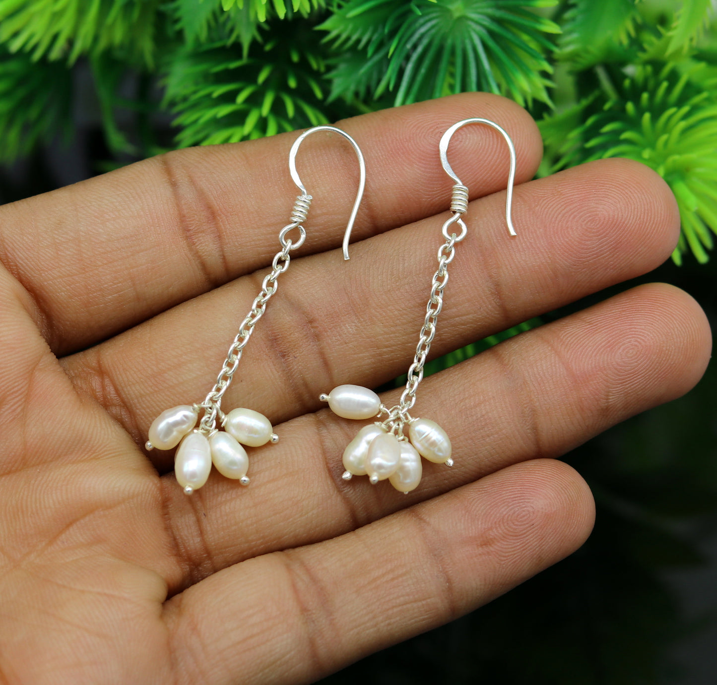Sterling silver custom fancy hoops earrings with 4mm freshwater pearl, stylish bridesmaid jewelry by TRIBAL ORNAMENTS.