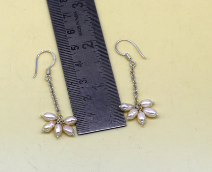 Stylish 925 sterling silver hoops earrings with 4mm freshwater pearl, designed for bridesmaids by TRIBAL ORNAMENTS.