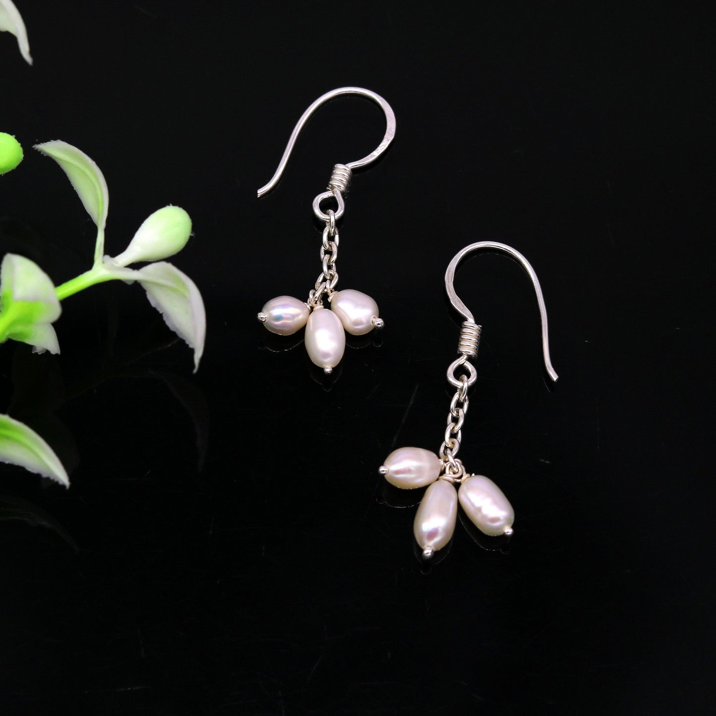 Sterling silver customized fancy hoops earrings with tiny freshwater pearls, perfect for bridesmaids or elegant occasions.