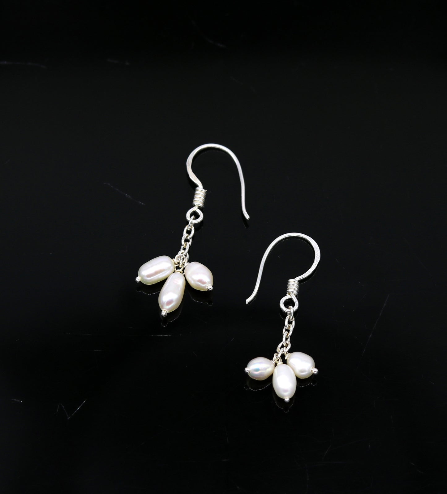 Sterling silver customized fancy hoops earrings with tiny freshwater pearls, stylish for bridesmaids or special occasions.