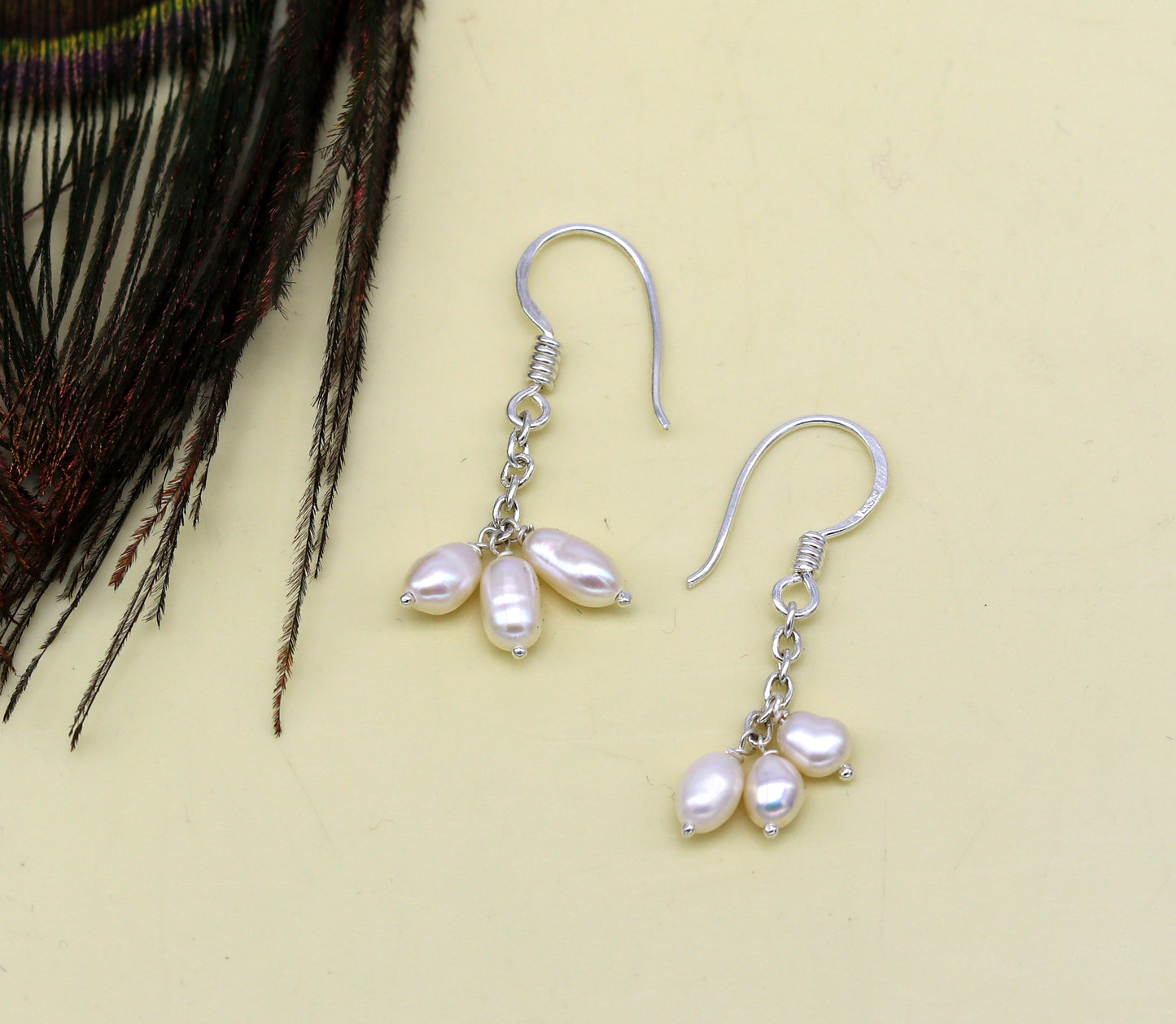 Sterling silver customized fancy hoop earrings with tiny freshwater pearls, stylish and perfect for bridesmaids and special occasions.