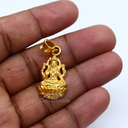 Sterling silver Goddess Laxmi pendant with gold polish, stylish unisex jewelry designed by TRIBAL ORNAMENTS