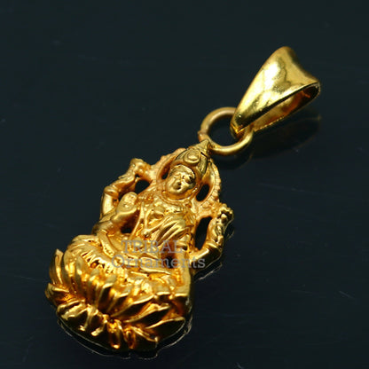 Sterling silver Goddess Laxmi pendant with gold polish, stylish unisex jewelry by TRIBAL ORNAMENTS featuring intricate design.