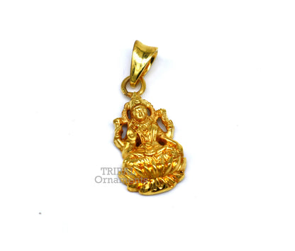 Sterling silver Goddess Laxmi pendant with gold polish, stylish unisex jewelry by TRIBAL ORNAMENTS featuring intricate design.