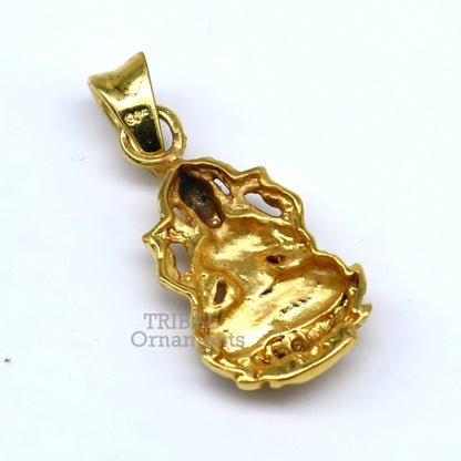 Sterling silver Goddess Laxmi pendant with gold polish, stylish unisex jewelry by TRIBAL ORNAMENTS featuring intricate design.