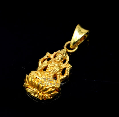 Sterling silver Goddess Laxmi pendant with gold polish, stylish unisex jewelry design by TRIBAL ORNAMENTS.