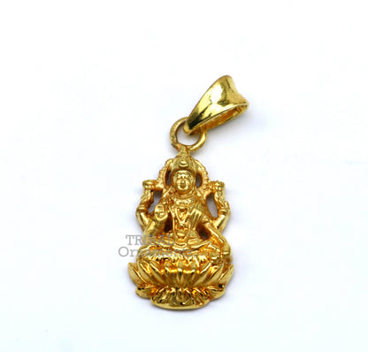 Sterling silver Goddess Laxmi pendant with polished gold finish, stylish unisex jewelry, detailed design by TRIBAL ORNAMENTS.
