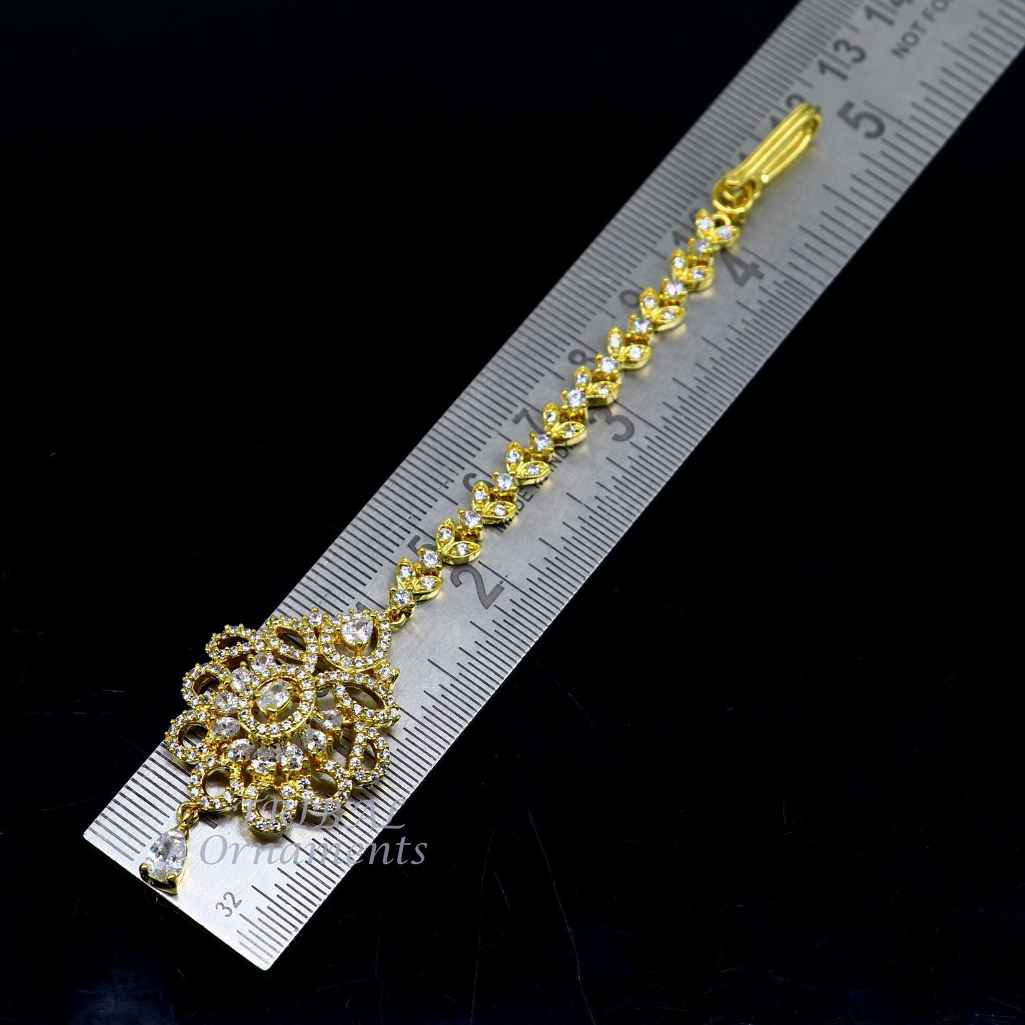 925 sterling silver customized gold tone cubic zircon stone head jewelry mang tika, bridal wedding set, belly dance charm hair jewelry MT02 - TRIBAL ORNAMENTS