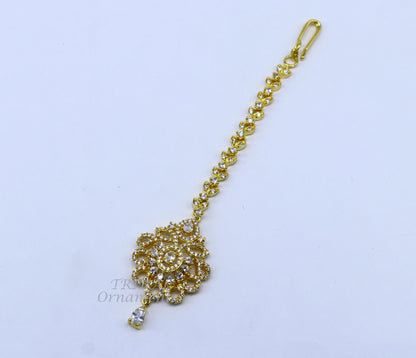 925 sterling silver customized gold tone cubic zircon stone head jewelry mang tika, bridal wedding set, belly dance charm hair jewelry MT02 - TRIBAL ORNAMENTS