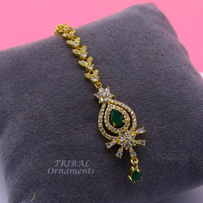 925 sterling silver customized gold tone cubic zircon stone head jewelry mang tika, bridal wedding set, belly dance charm hair jewelry MT03 - TRIBAL ORNAMENTS