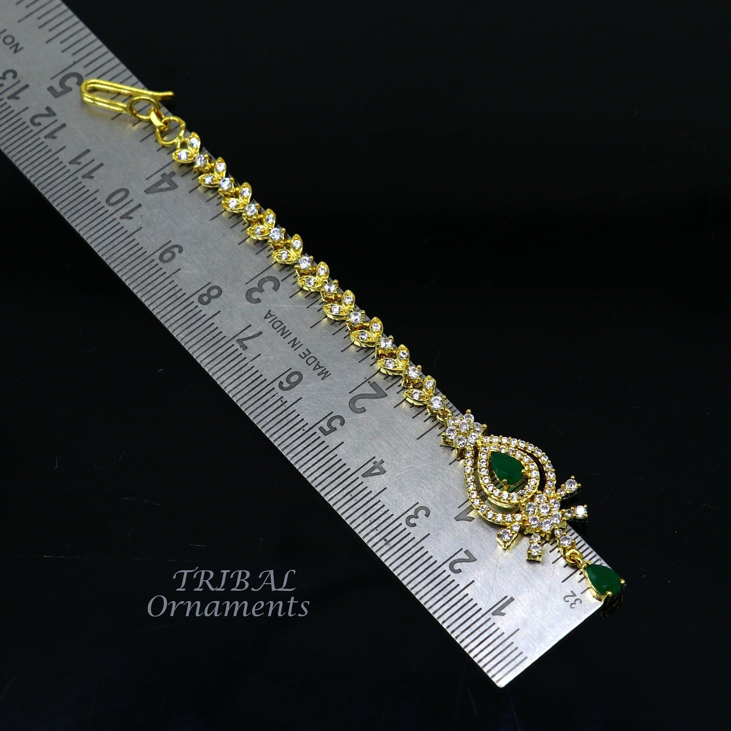 925 sterling silver customized gold tone cubic zircon stone head jewelry mang tika, bridal wedding set, belly dance charm hair jewelry MT03 - TRIBAL ORNAMENTS