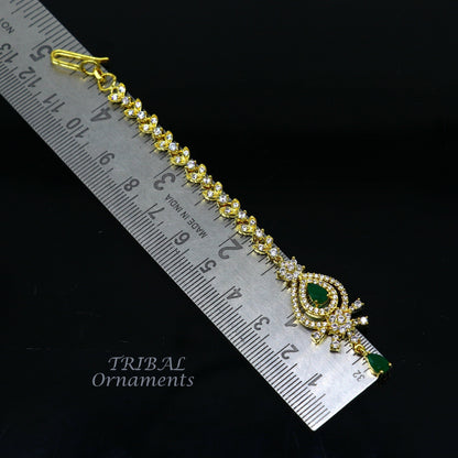 925 sterling silver customized gold tone cubic zircon stone head jewelry mang tika, bridal wedding set, belly dance charm hair jewelry MT03 - TRIBAL ORNAMENTS