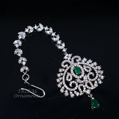 925 sterling silver customized gold tone cubic zircon stone head jewelry mang tika, bridal wedding set, belly dance charm hair jewelry MT04 - TRIBAL ORNAMENTS