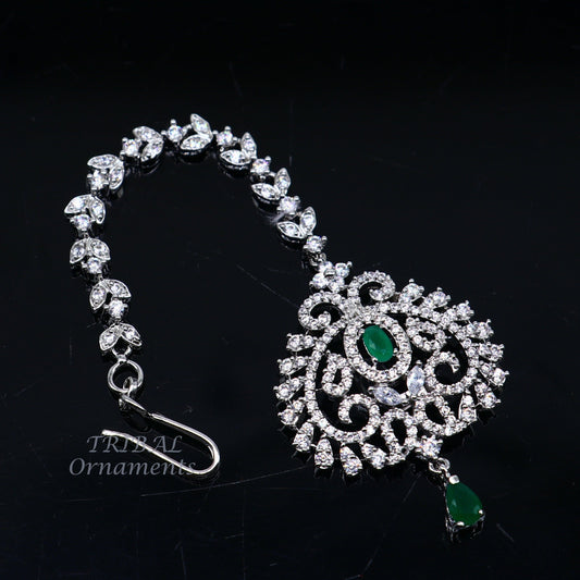 925 sterling silver customized gold tone cubic zircon stone head jewelry mang tika, bridal wedding set, belly dance charm hair jewelry MT04 - TRIBAL ORNAMENTS