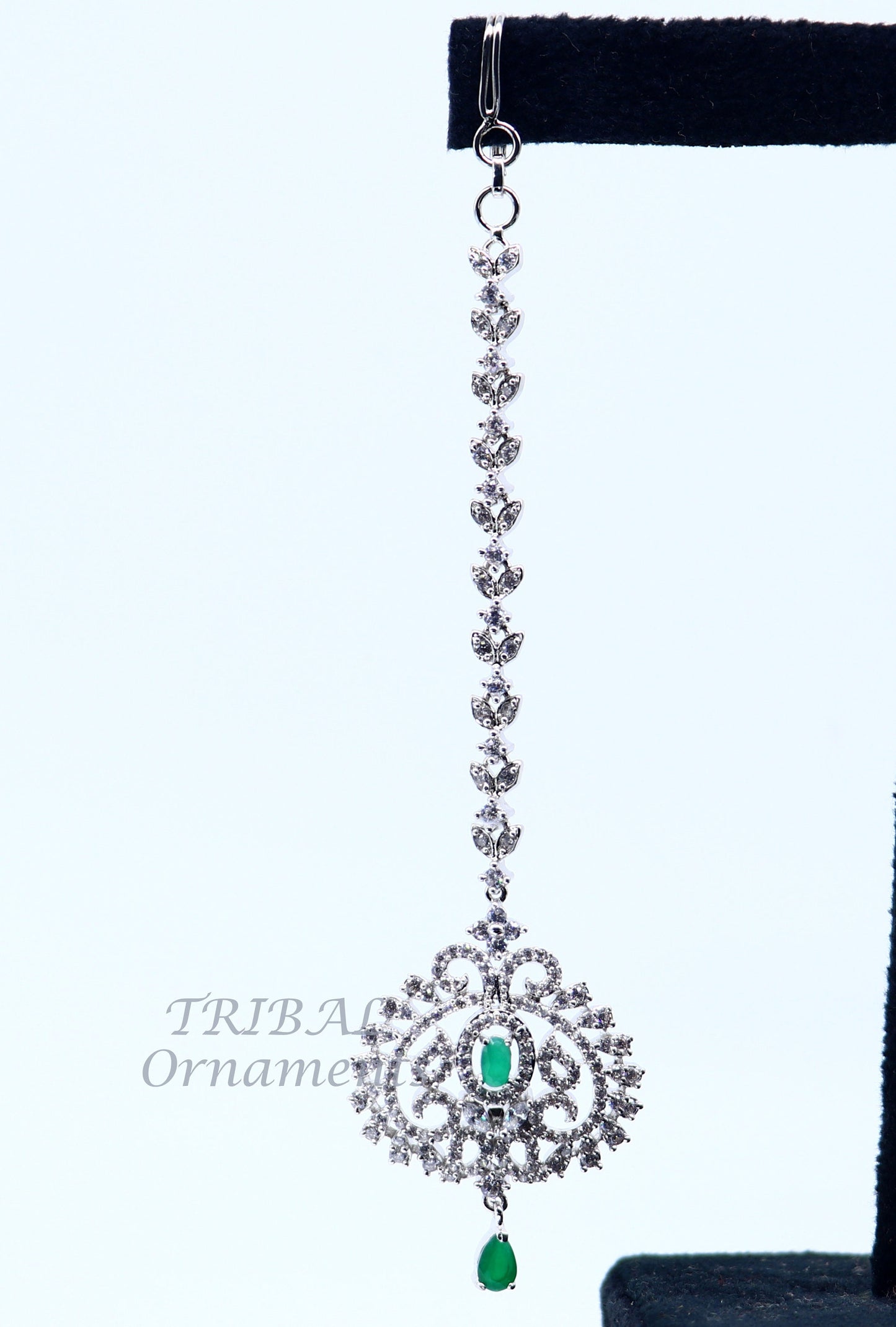 925 sterling silver customized gold tone cubic zircon stone head jewelry mang tika, bridal wedding set, belly dance charm hair jewelry MT04 - TRIBAL ORNAMENTS