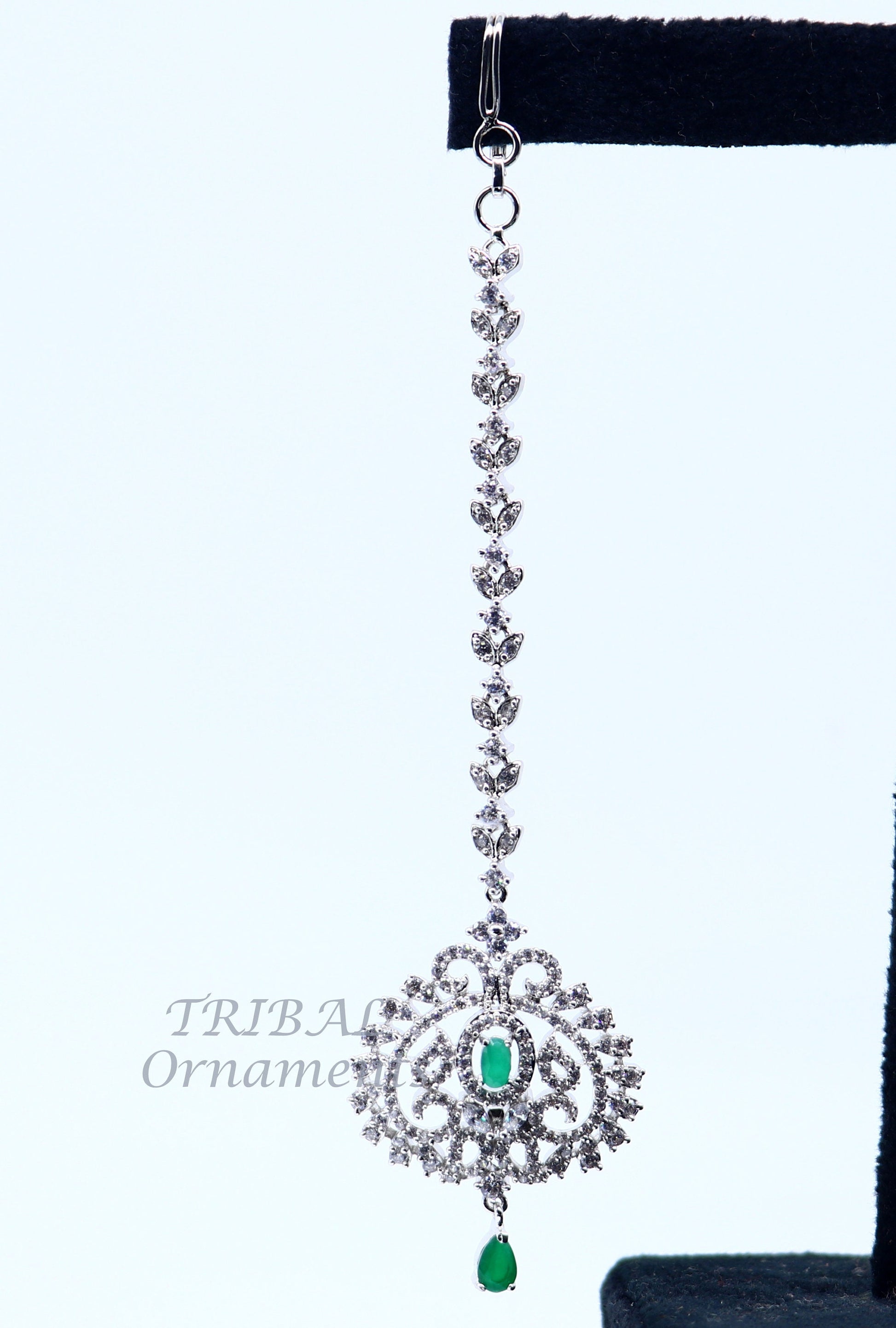 925 sterling silver customized gold tone cubic zircon stone head jewelry mang tika, bridal wedding set, belly dance charm hair jewelry MT04 - TRIBAL ORNAMENTS