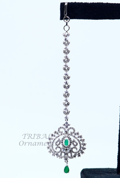 925 sterling silver customized gold tone cubic zircon stone head jewelry mang tika, bridal wedding set, belly dance charm hair jewelry MT04 - TRIBAL ORNAMENTS