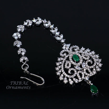 925 sterling silver customized gold tone cubic zircon stone head jewelry mang tika, bridal wedding set, belly dance charm hair jewelry MT04 - TRIBAL ORNAMENTS