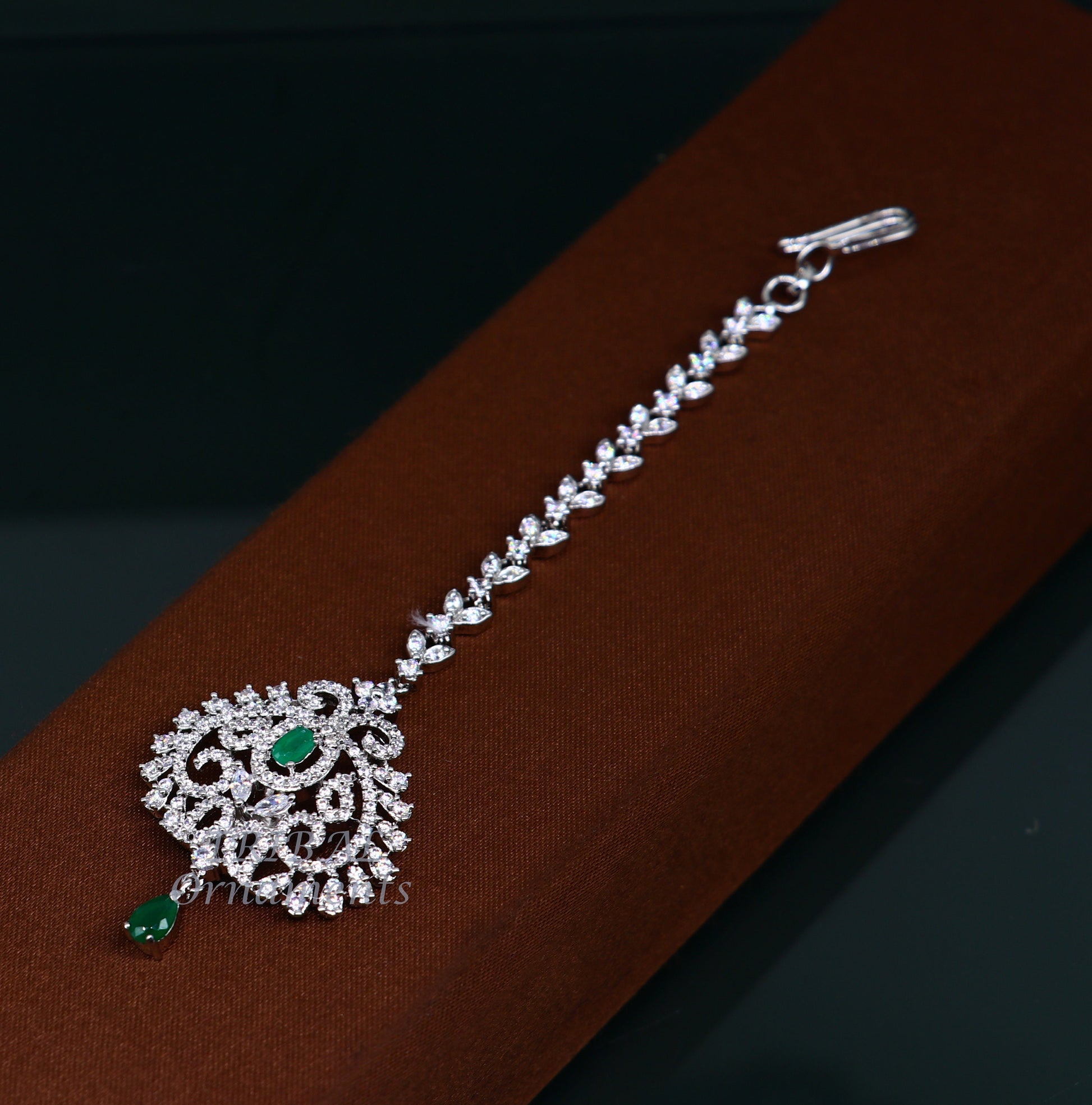 925 sterling silver customized gold tone cubic zircon stone head jewelry mang tika, bridal wedding set, belly dance charm hair jewelry MT04 - TRIBAL ORNAMENTS