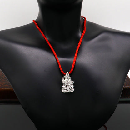 925 sterling silver Ganesha idol pendant by TRIBAL ORNAMENTS, stylish unisex jewelry featuring customized Indian Ganesha design.