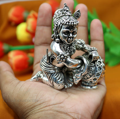 925 Sterling silver customized Idol Krishna Bal Gopal statue figurine, laddu gopal crawling Krishna sculpture, Makhan gopala statue art221 - TRIBAL ORNAMENTS