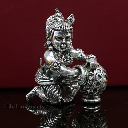 925 Sterling silver customized Idol Krishna Bal Gopal statue figurine, laddu gopal crawling Krishna sculpture, Makhan gopala statue art221 - TRIBAL ORNAMENTS