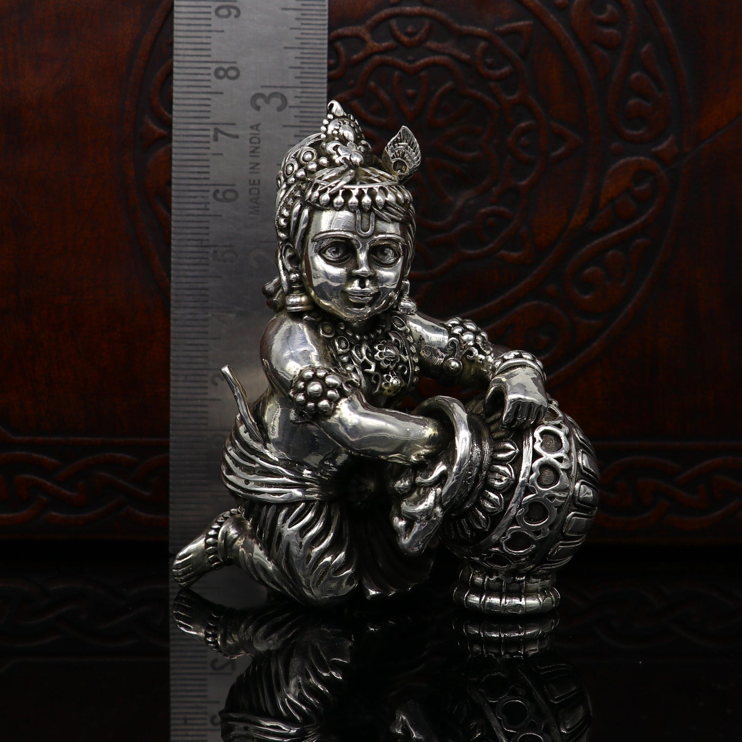 925 Sterling silver customized Idol Krishna Bal Gopal statue figurine, laddu gopal sculpture home temple utensil, silver article su208 - TRIBAL ORNAMENTS