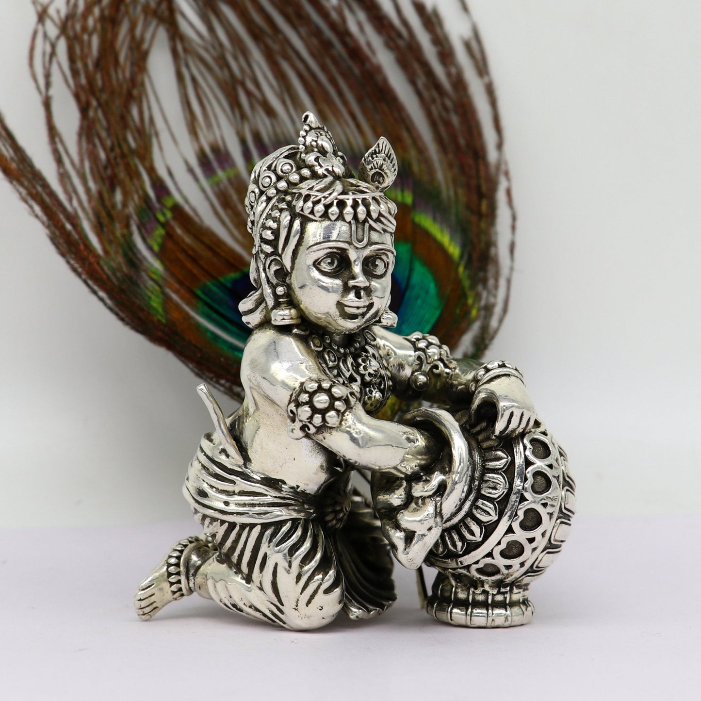 925 Sterling silver customized Idol Krishna Bal Gopal statue figurine, laddu gopal sculpture home temple utensil, silver article su208 - TRIBAL ORNAMENTS