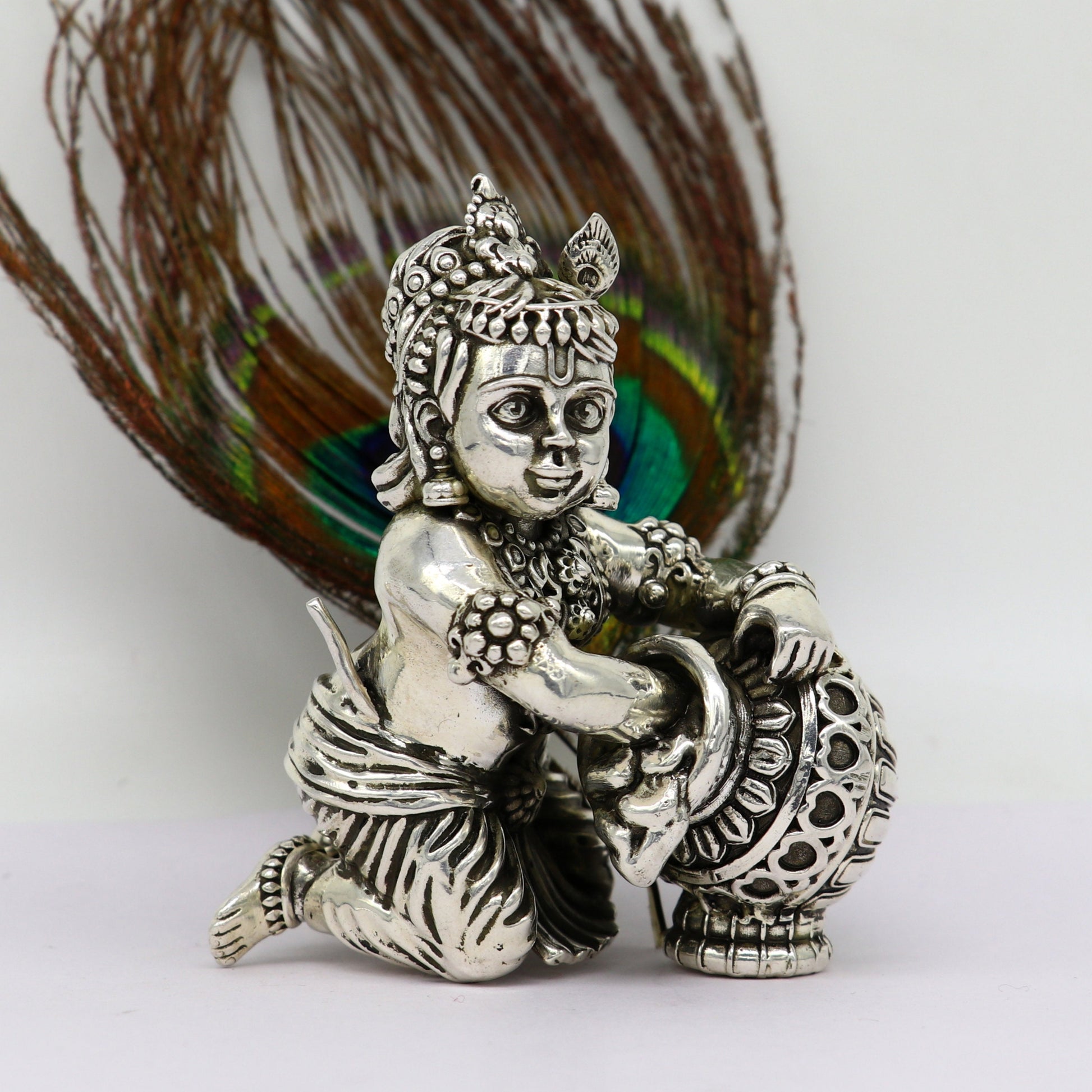 925 Sterling silver customized Idol Krishna Bal Gopal statue figurine, laddu gopal sculpture home temple utensil, silver article su208 - TRIBAL ORNAMENTS