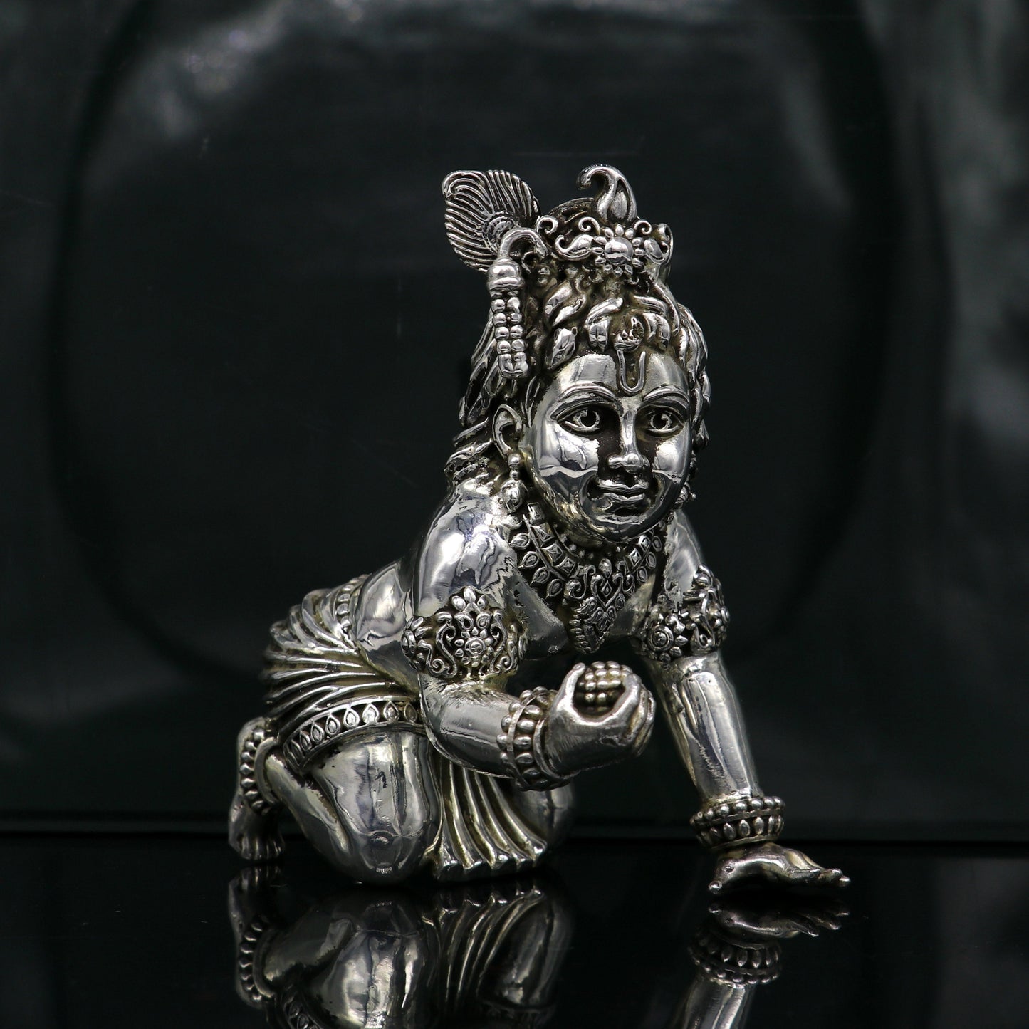 925 Sterling silver customized Idol Krishna Bal Gopal statue figurine, laddu gopal sculpture home temple utensil, silver article su209 - TRIBAL ORNAMENTS