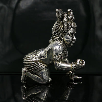 Sterling silver Krishna Bal Gopal idol figurine, customized Laddu Gopal sculpture for home temple decor, by Tribal Ornaments.