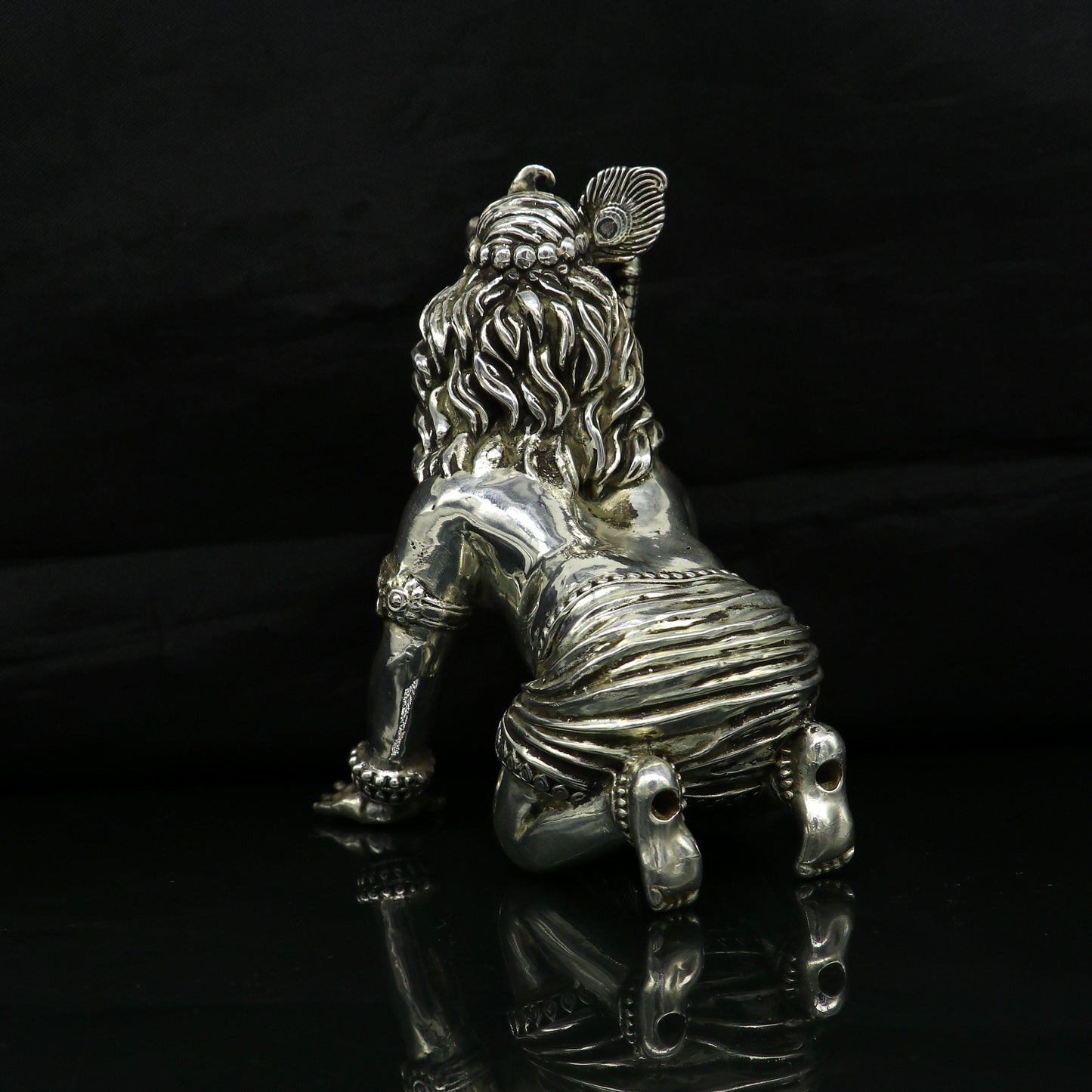 925 Sterling silver customized Idol Krishna Bal Gopal statue figurine, laddu gopal sculpture home temple utensil, silver article su209 - TRIBAL ORNAMENTS