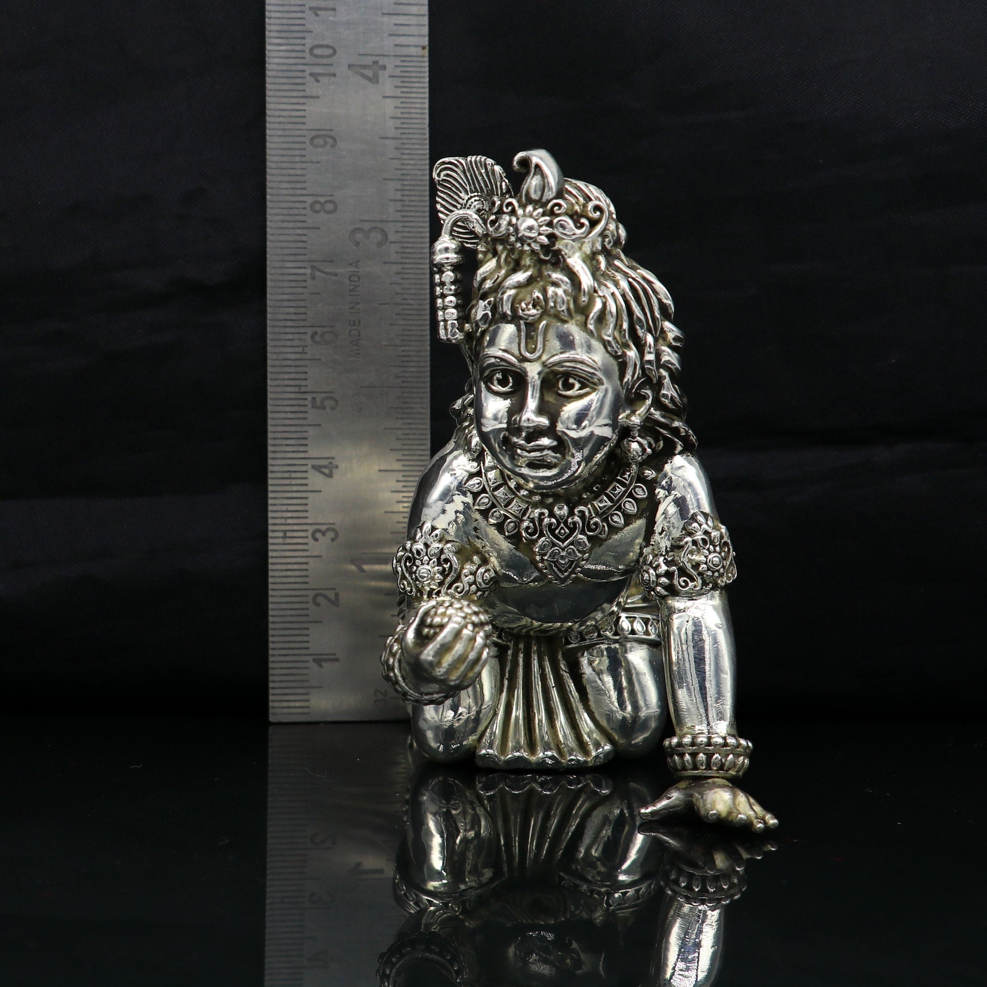 925 Sterling silver customized Idol Krishna Bal Gopal statue figurine, laddu gopal sculpture home temple utensil, silver article su209 - TRIBAL ORNAMENTS