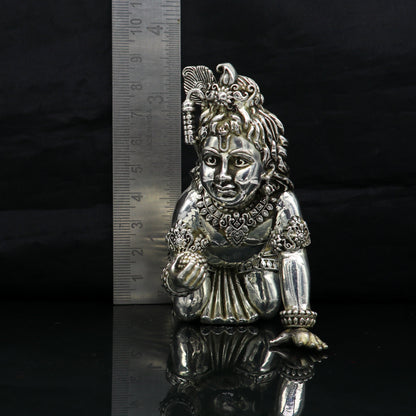 925 Sterling silver Krishna Bal Gopal idol figurine, Laddu Gopal sculpture for home temple decor by Tribal Ornaments