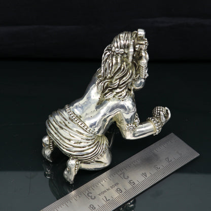 925 Sterling silver Krishna Bal Gopal idol figurine, detailed Laddu Gopal sculpture for home temple decor, crafted by TRIBAL ORNAMENTS.