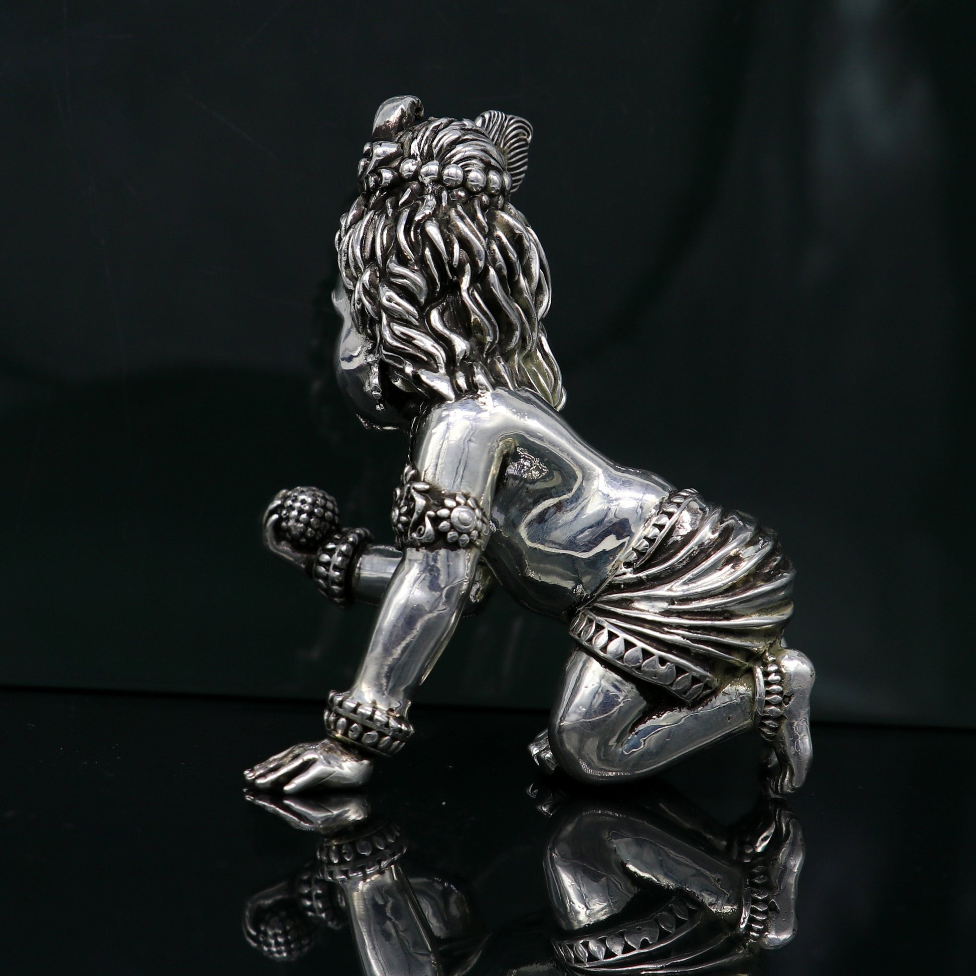 925 Sterling silver customized Idol Krishna Bal Gopal statue figurine, laddu gopal sculpture home temple utensil, silver article su210 - TRIBAL ORNAMENTS