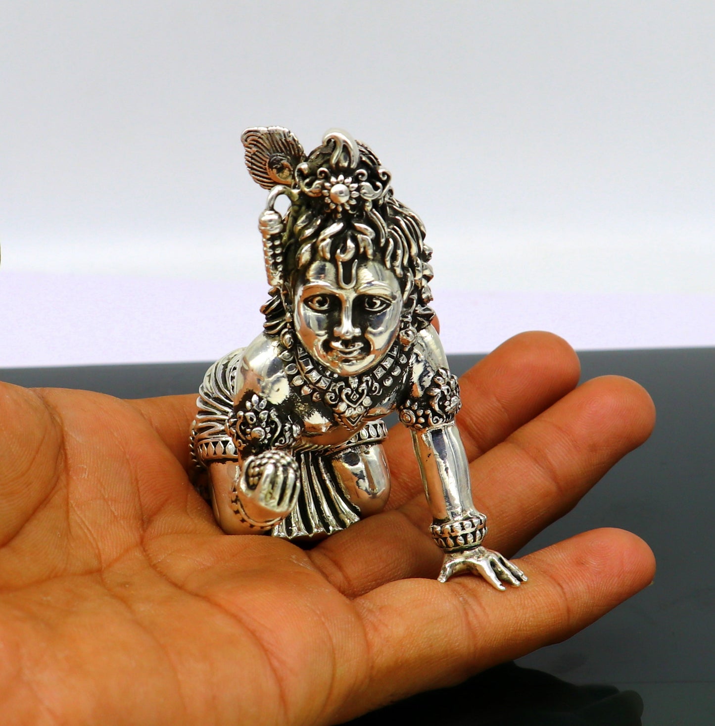 925 Sterling silver customized Idol Krishna Bal Gopal statue figurine, laddu gopal sculpture home temple utensil, silver article su210 - TRIBAL ORNAMENTS