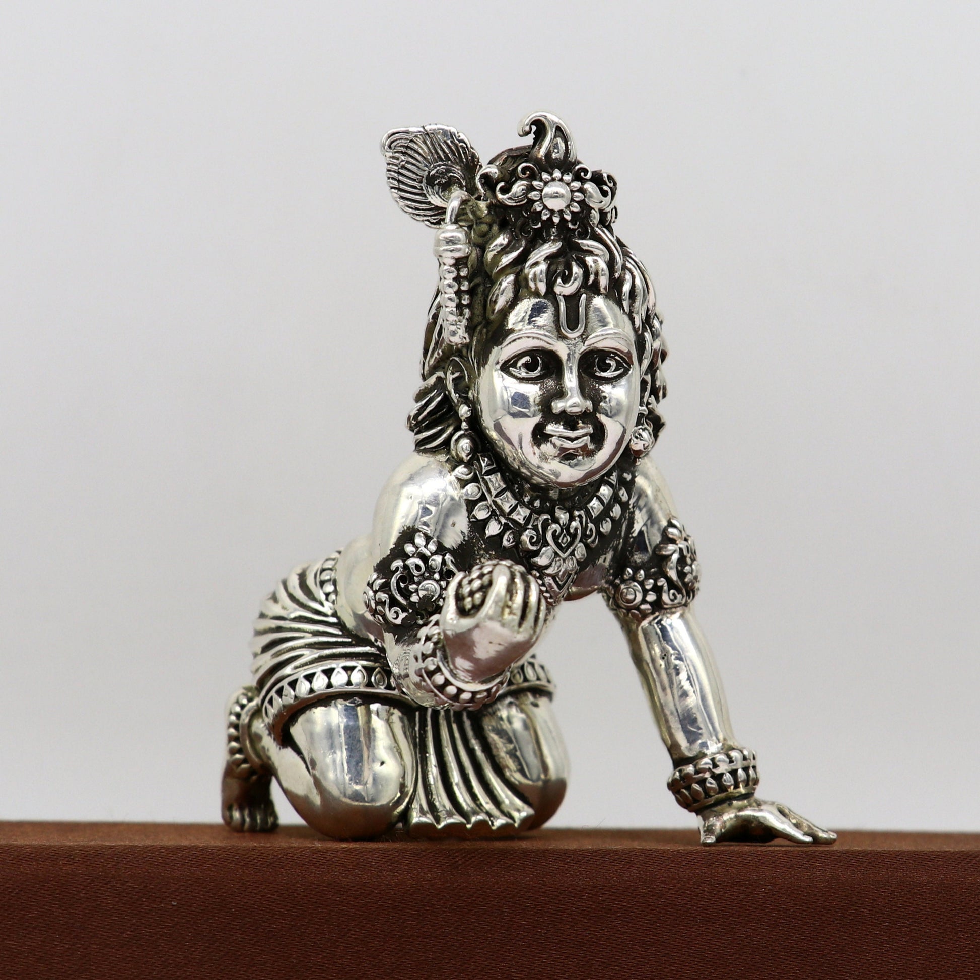 925 Sterling silver customized Idol Krishna Bal Gopal statue figurine, laddu gopal sculpture home temple utensil, silver article su210 - TRIBAL ORNAMENTS
