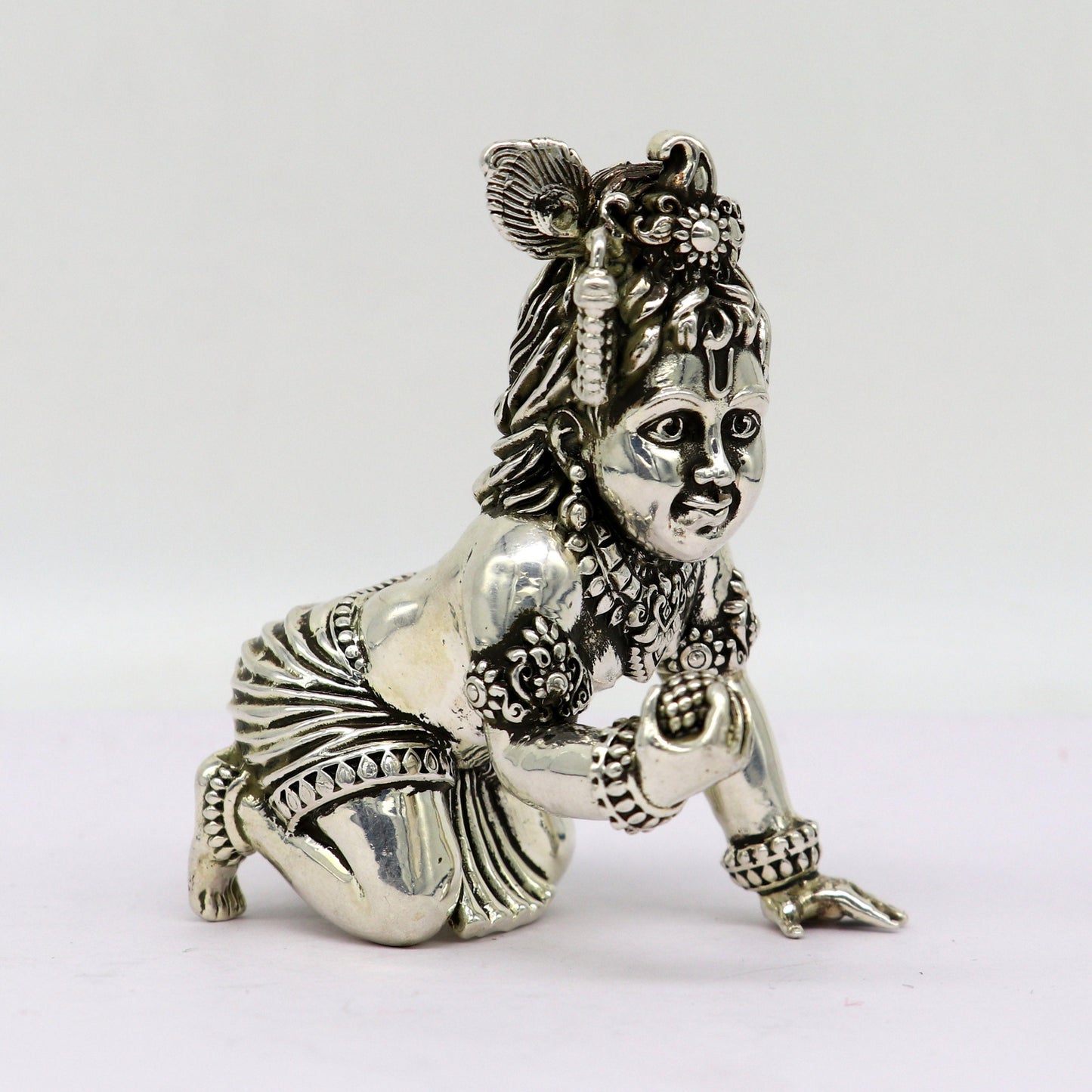 925 Sterling silver customized Idol Krishna Bal Gopal statue figurine, laddu gopal sculpture home temple utensil, silver article su210 - TRIBAL ORNAMENTS