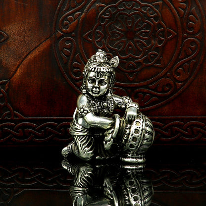 925 Sterling silver customized Idol Krishna Bal Gopal statue figurine, laddu gopal sculpture home temple utensil, silver article su225 - TRIBAL ORNAMENTS