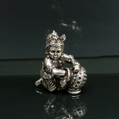 925 Sterling silver customized Idol Krishna Bal Gopal statue figurine, laddu gopal sculpture home temple utensil, silver article su225 - TRIBAL ORNAMENTS