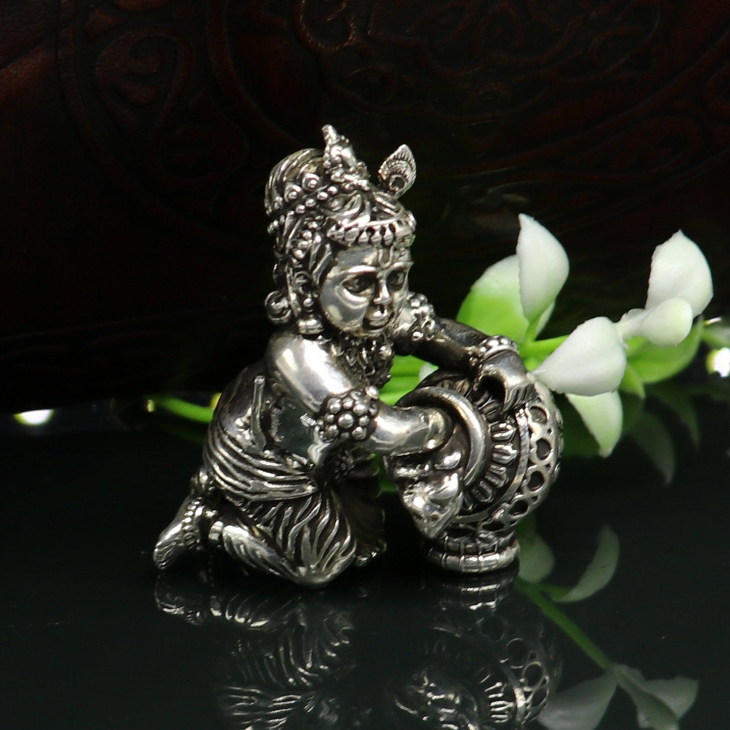 925 Sterling silver customized Idol Krishna Bal Gopal statue figurine, laddu gopal sculpture home temple utensil, silver article su225 - TRIBAL ORNAMENTS