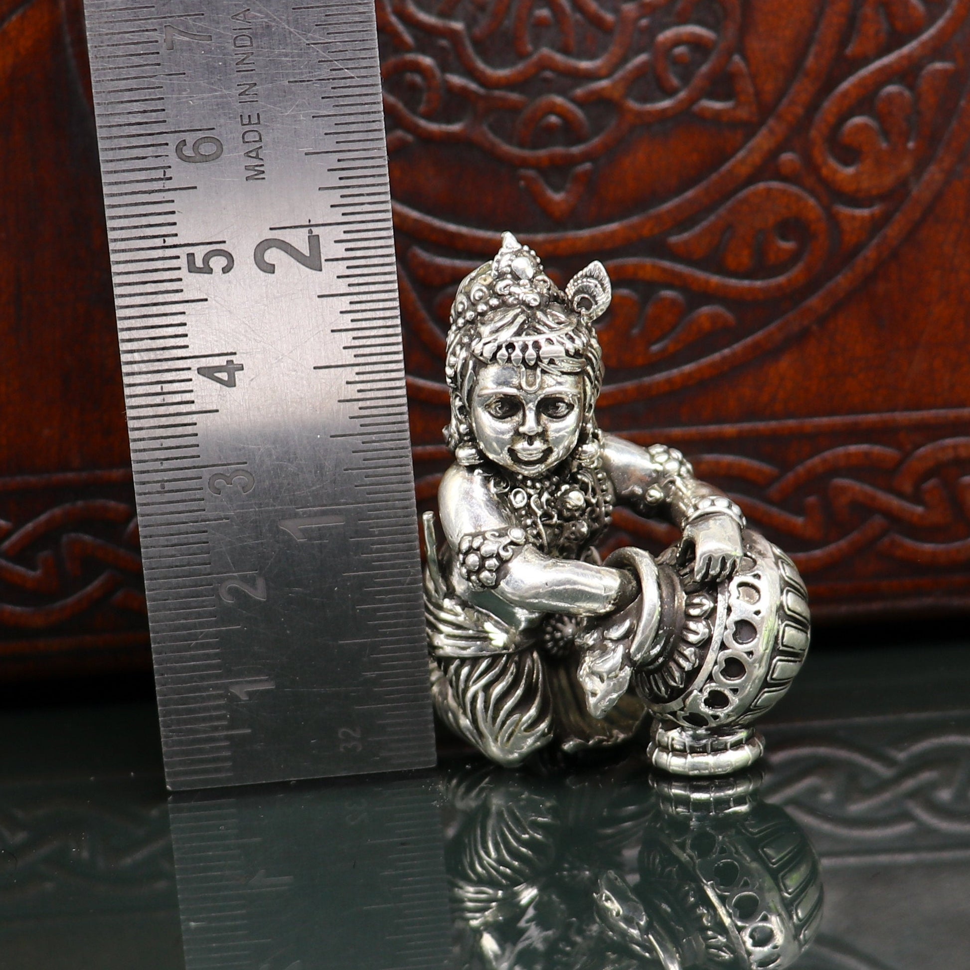 925 Sterling silver customized Idol Krishna Bal Gopal statue figurine, laddu gopal sculpture home temple utensil, silver article su225 - TRIBAL ORNAMENTS