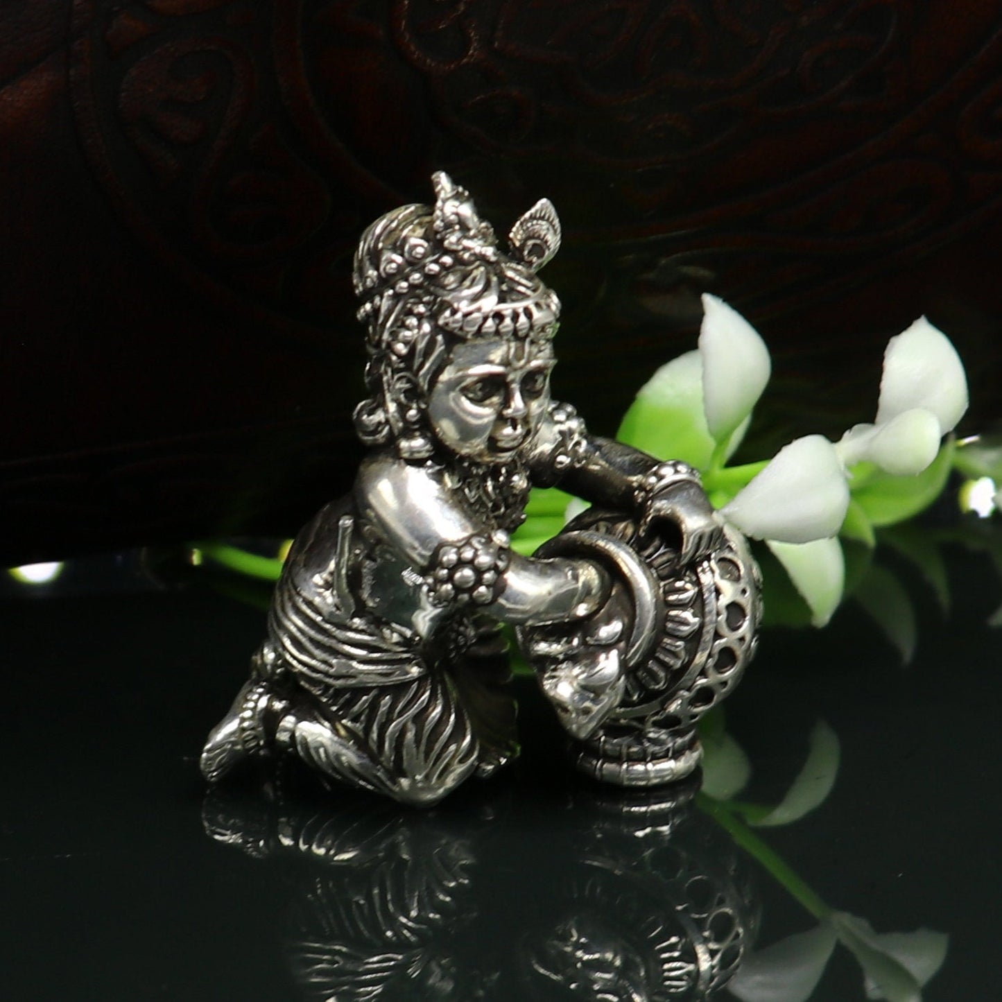 925 Sterling silver customized Idol Krishna Bal Gopal statue figurine, laddu gopal sculpture home temple utensil, silver article su85 - TRIBAL ORNAMENTS