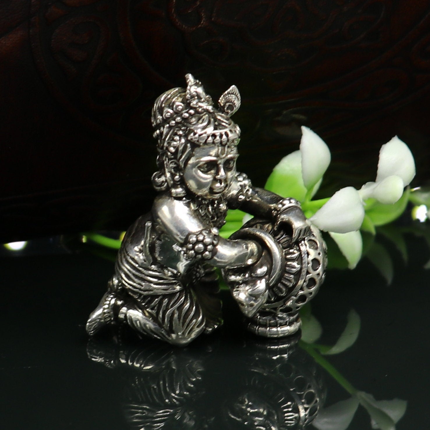 925 Sterling silver customized Idol Krishna Bal Gopal statue figurine, laddu gopal sculpture home temple utensil, silver article su85 - TRIBAL ORNAMENTS