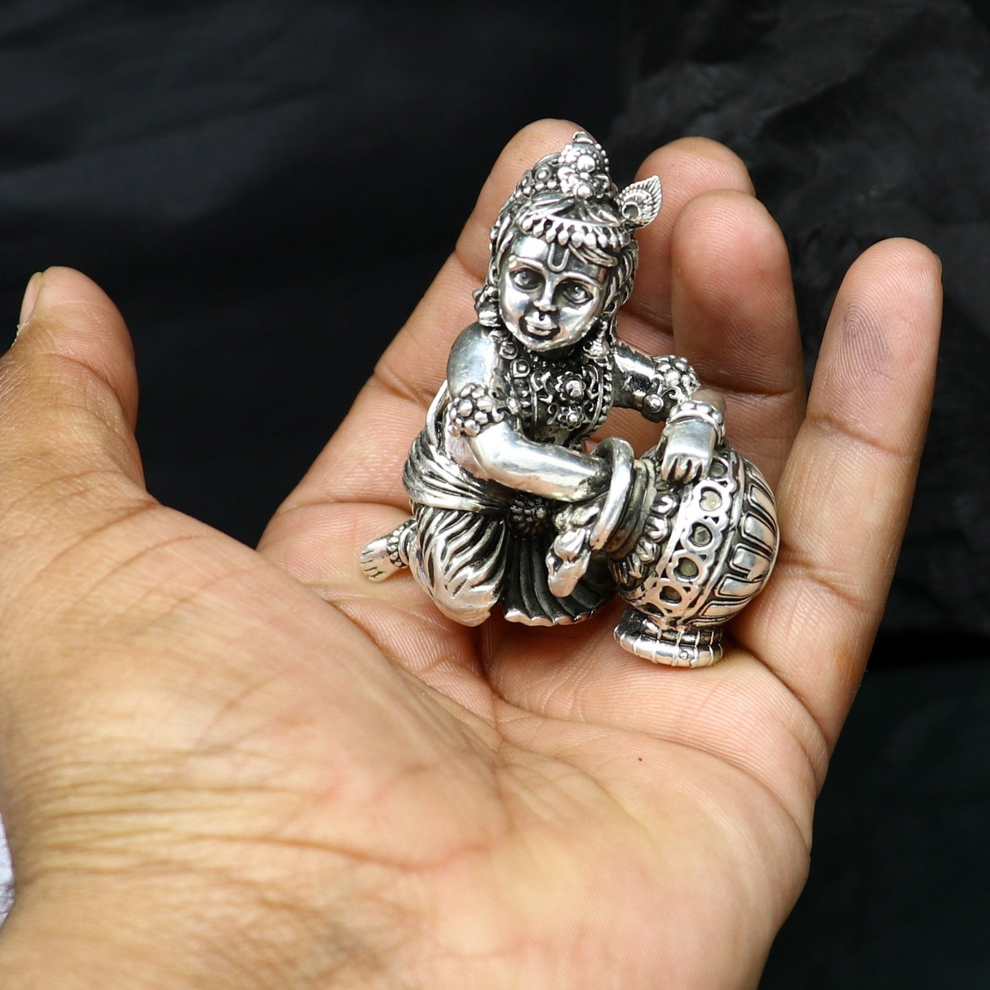 925 Sterling silver customized Idol Krishna Bal Gopal statue figurine, laddu gopal sculpture home temple utensil, silver article su85 - TRIBAL ORNAMENTS