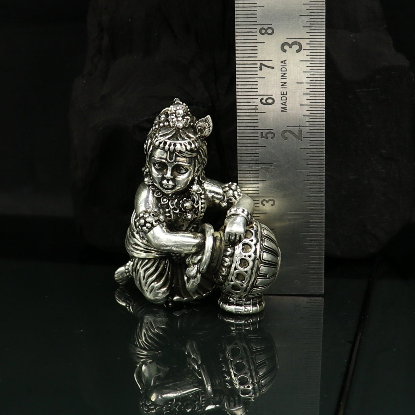925 Sterling silver customized Idol Krishna Bal Gopal statue figurine, laddu gopal sculpture home temple utensil, silver article su85 - TRIBAL ORNAMENTS