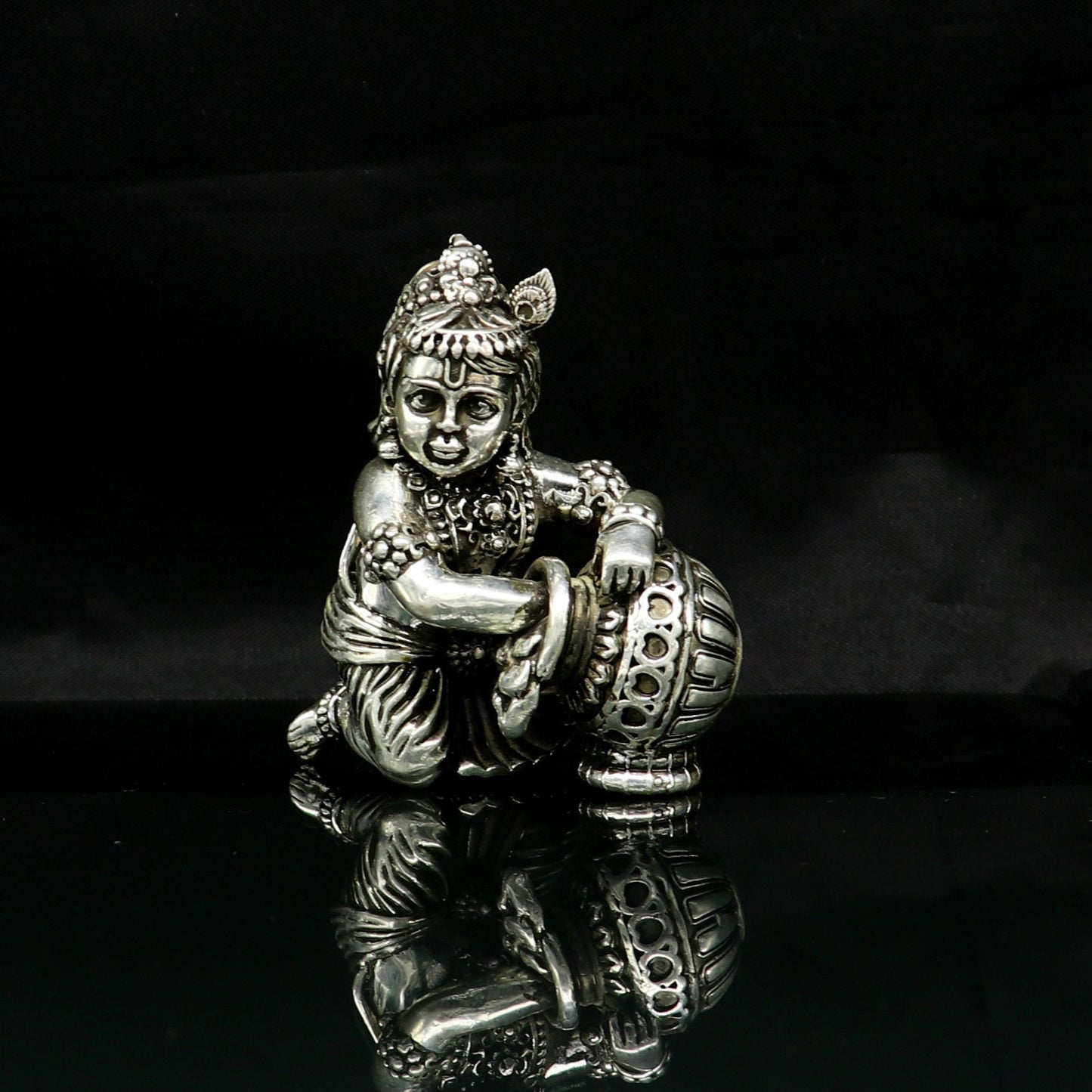 925 Sterling silver customized Idol Krishna Bal Gopal statue figurine, laddu gopal sculpture home temple utensil, silver article su85 - TRIBAL ORNAMENTS