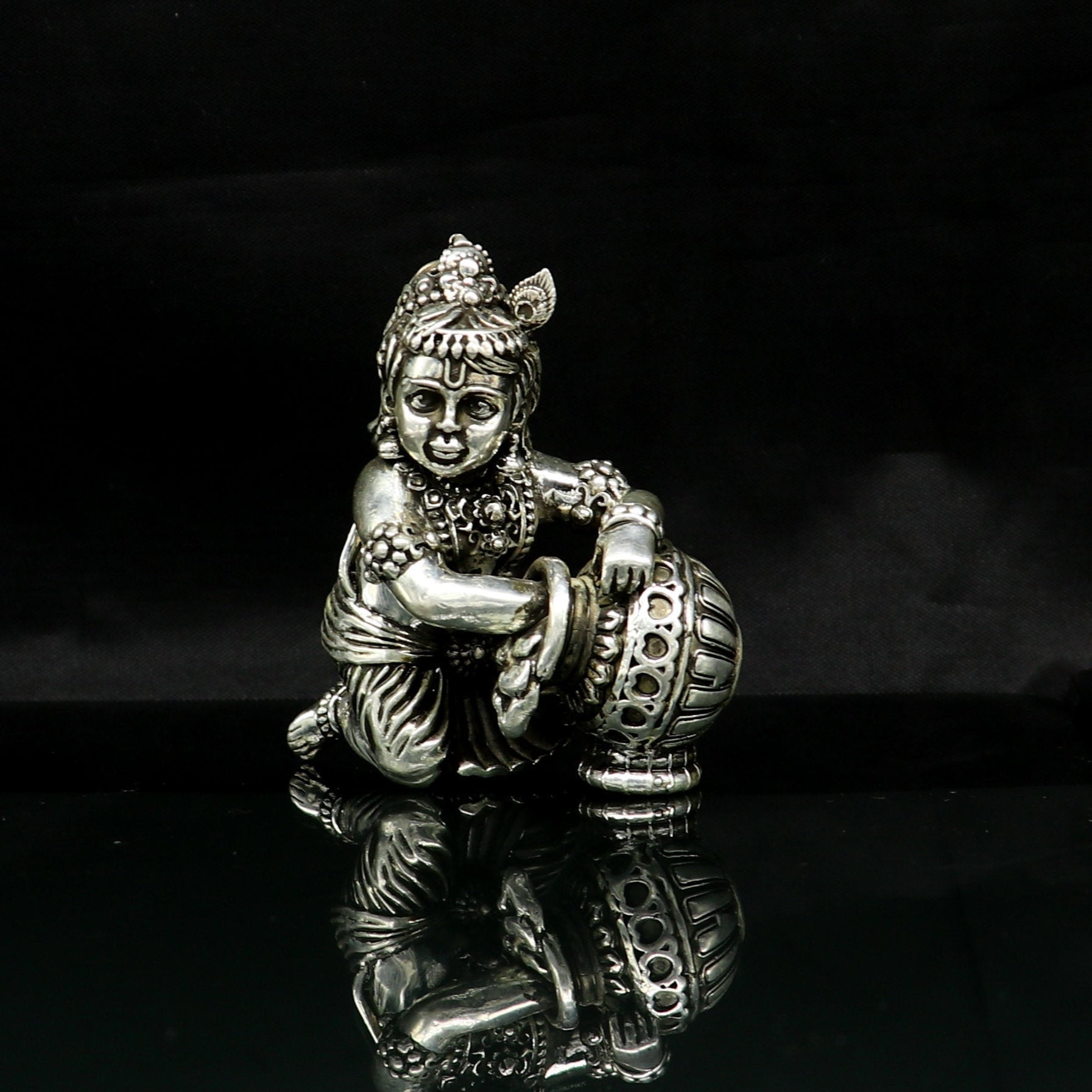 925 Sterling silver customized Idol Krishna Bal Gopal statue figurine, laddu gopal sculpture home temple utensil, silver article su85 - TRIBAL ORNAMENTS