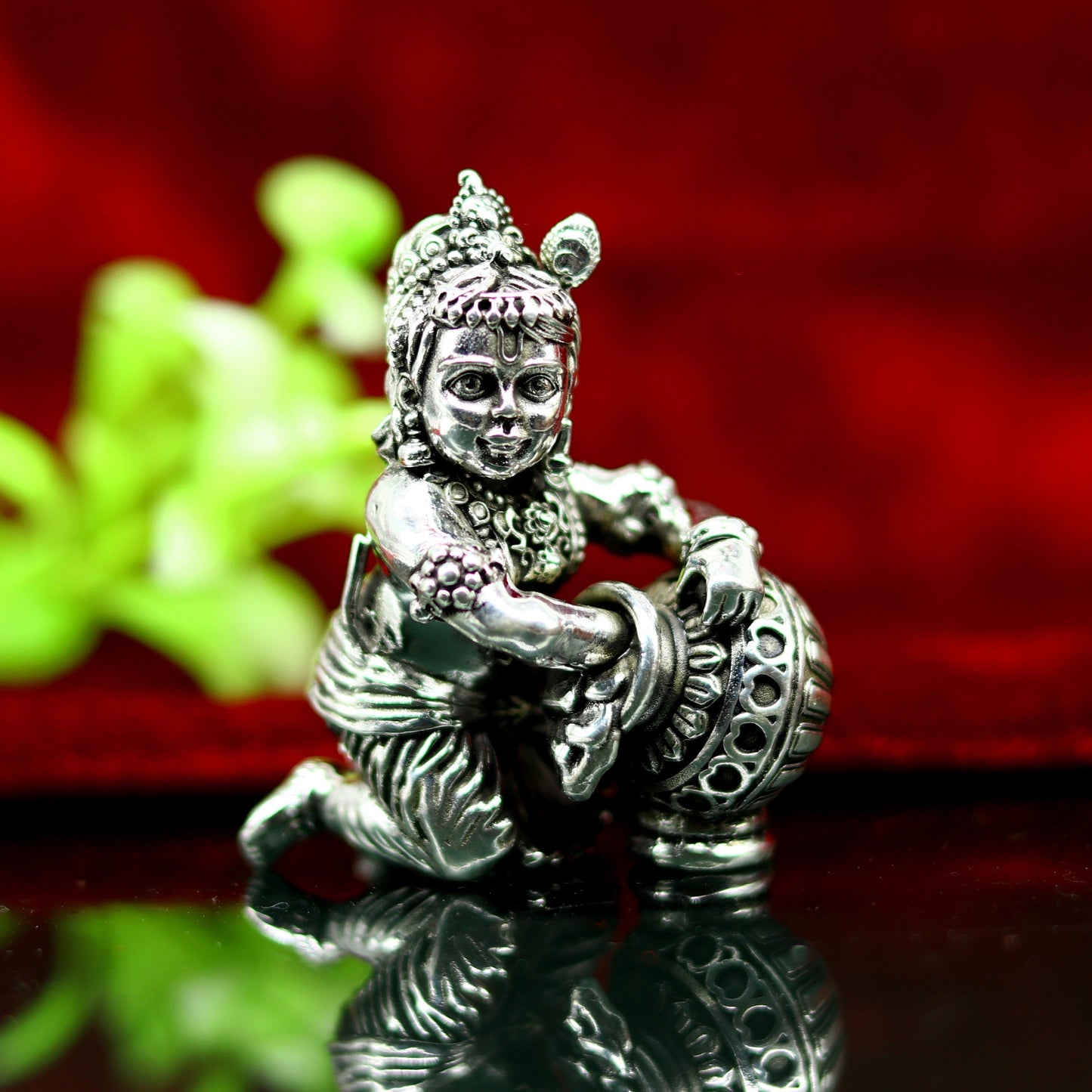 925 Sterling silver customized Idol Krishna Bal Gopal statue figurine, Makkhan Gopal sculpture home temple utensil, silver article su226 - TRIBAL ORNAMENTS